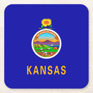 Vlaggenontwerp van de staat Kansas Vierkante Kartonnen Onderzetter