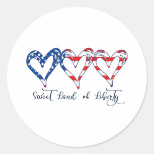 Vlaggenpatriottische harten 4 juli Sweet Land o Ronde Sticker