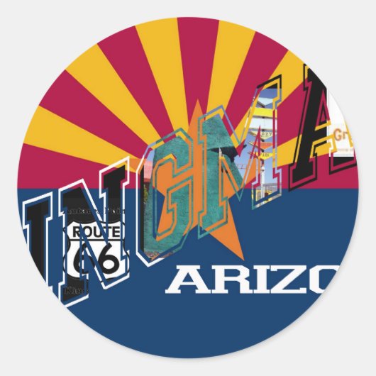 Vlagroute Kingman Arizona 66 Ronde Sticker (Voorkant)