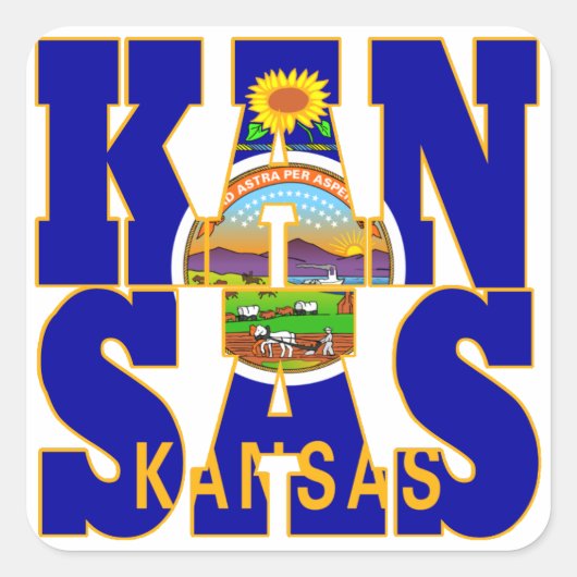 Vlagtekst Kansas-staat Vierkante Sticker (Voorkant)
