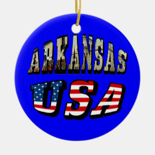 Vlagtekst van Arkansas Afbeelding en USA Keramisch Ornament