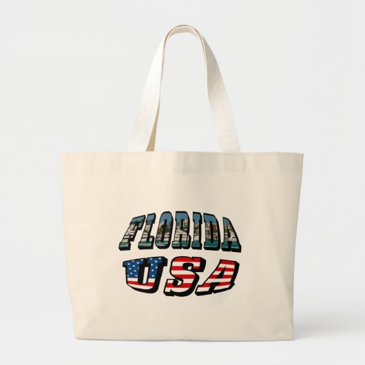 Vlagtekst van Florida-staat en VS Grote Tote Bag (Voorkant)