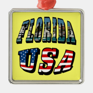 Vlagtekst van Florida-staat en VS Metalen Ornament