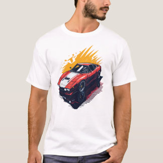 vlak ontwerp van de retro-auto, zeer gedetailleerd t-shirt
