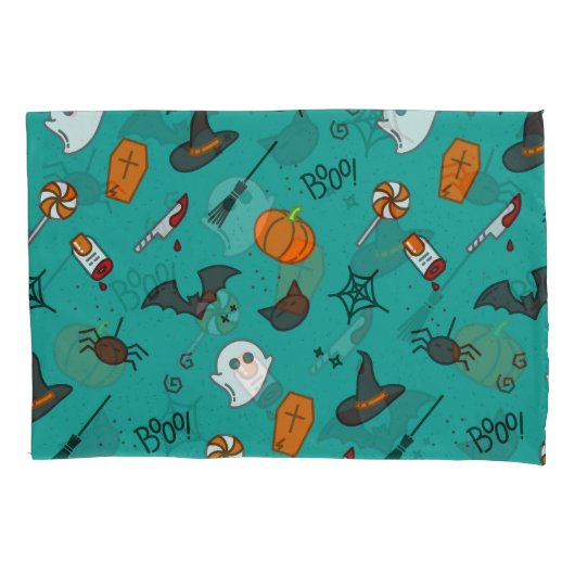 Vlak-Stijl Halloween Turquoise Patroon. Kussensloop (Voorkant)