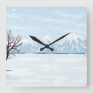 Vlak winterlandschap vierkante klok