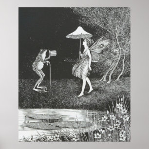  vlakke en kikkerende illustratie, Retro Poster