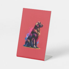 Vlakke gecoate gouden retriever hond reclamebord met voetstuk