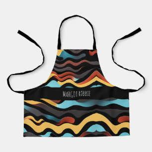 Vlakke golven geel blauw retro geometrisch patroon schort