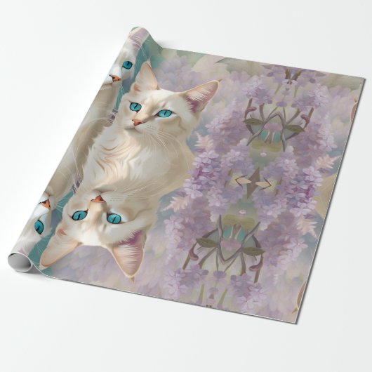 Vlam en Lila Lynx Point Siamese Portrait Art Cadeaupapier (Uitgerold)