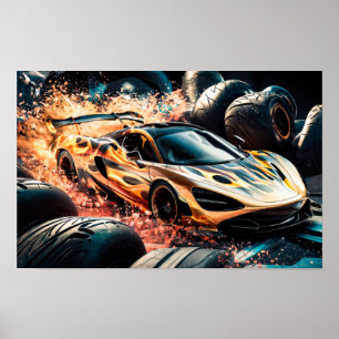 Vlam Goud Racende Sportauto Driften #3 Poster