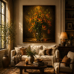 Vlam lelie wandkunst – dramatische bloemenschilder poster