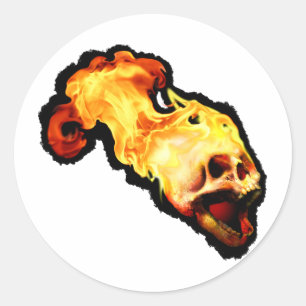 Vlamende schedel ronde sticker
