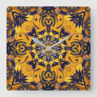 Vlamhart Blauw en gouden wandklok Vierkante Klok