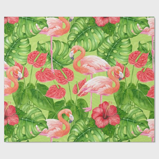 Vlamingvogels en tropische planten cadeaupapier (Vlak)