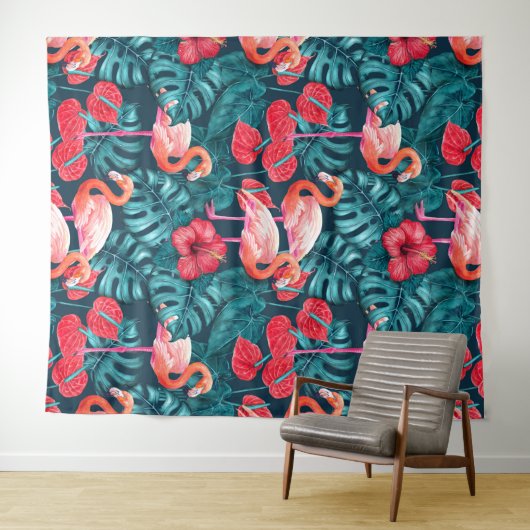 Vlamingvogels en waterverf van tropische tuinen wandkleed (In Situ (horizontaal))