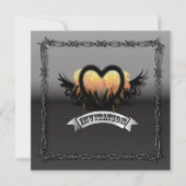 Vlammen Hart RockNRoll Biker Huwelijksuitnodiging Kaart (Voorkant)
