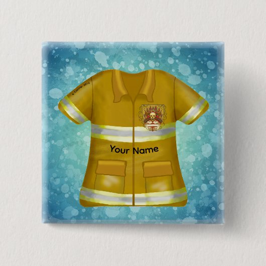 Vlammen Schild Brandweerman Vierkante Button 5,1 Cm (Voorkant)
