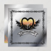 Vlammend Hart Rock N Roll Biker Huwelijksuitnodigi Kaart (Voorkant / Achterkant)