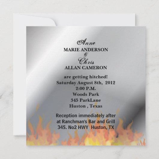 Vlammend Hart Rock N Roll Biker Huwelijksuitnodigi Kaart (Achterkant)