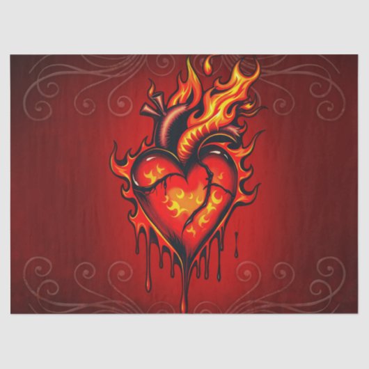 Vlammend hart. tissuepapier (Voorkant)