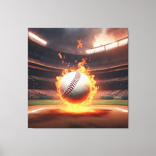 Vlammend honkbal in stadion canvas afdruk (Voorkant)