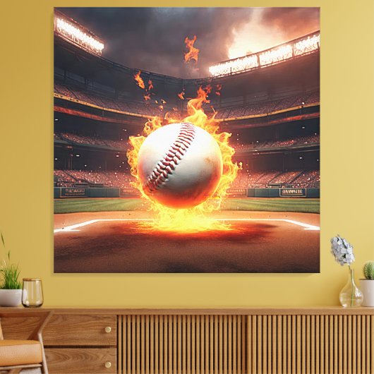 Vlammend honkbal in stadion canvas afdruk (Insitu (Woonkamer))