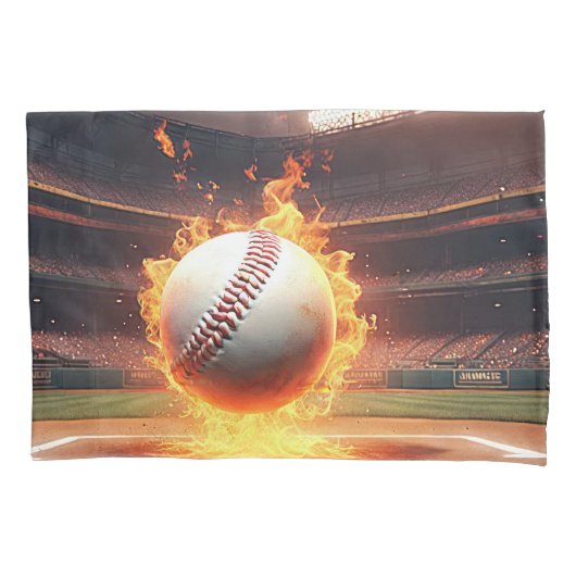 Vlammend honkbal in stadion kussensloop (Voorkant-Links)