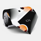 Vlammend Modern Oranje Geometrisch Chic Monogram Stropdas (Opgerold)