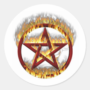 Vlammend pentagram ronde sticker