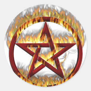 Vlammend pentagram ronde sticker