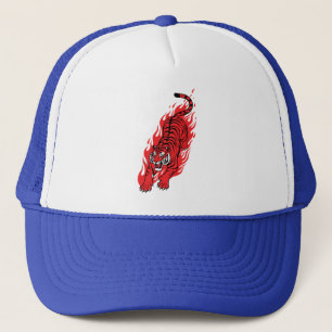 Vlammend Rode Tijger – Woeste Vuur Beest T-shirt Trucker Pet