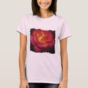 Vlammend Roos olieverfschilderij T-shirt