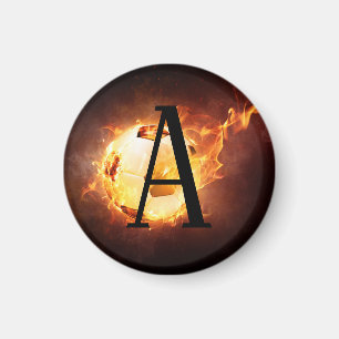 Vlammend Voetbal Monogram Voetbal Magneet