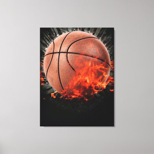 Vlammende Basketbal Canvas Afdruk (Voorkant)