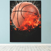 Vlammende Basketbal Canvas Afdruk (Insitu (Houten vloer))