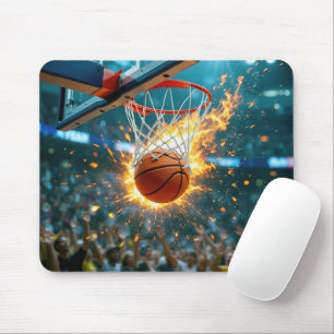 Vlammende basketbal in het net muismat