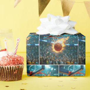 Vlammende basketbal schietend in het net cadeaupapier
