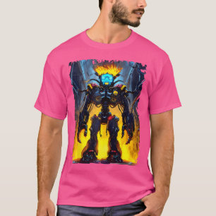 Vlammende Battlemech Cyberpunk Sci-Fi Mech Warrior T-shirt