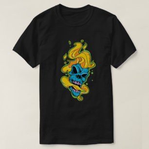 Vlammende blauwe schedel t-shirt