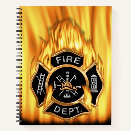 Vlammende gouden brandweerman badge notitieboek (Voorkant)