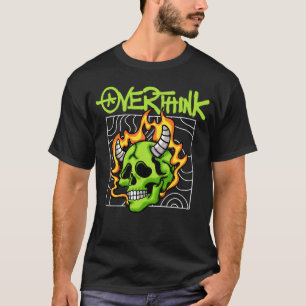 Vlammende Groene Schedel met Hoorns streetwear T-shirt