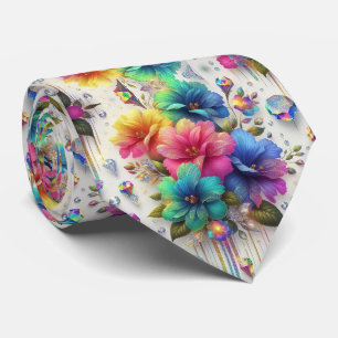 Vlammende halsdoek Regenboog Bloemen en Diamante Stropdas