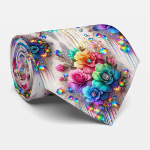 Vlammende halsdoek Regenboog Bloemen en Diamante Stropdas