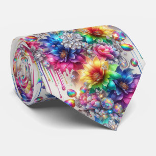 Vlammende halsdoek Regenboog Bloemen en Diamante Stropdas
