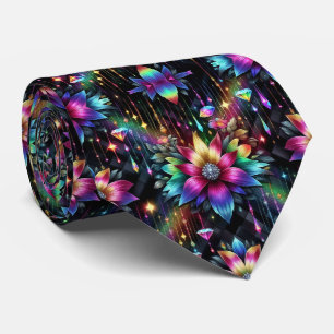 Vlammende halsdoek Regenboog bloemen en diamante Stropdas