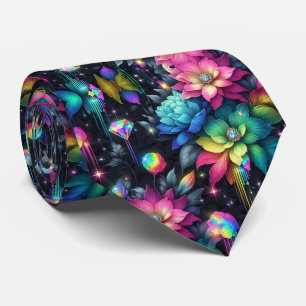 Vlammende halsdoek Regenboog bloemen en diamante Stropdas