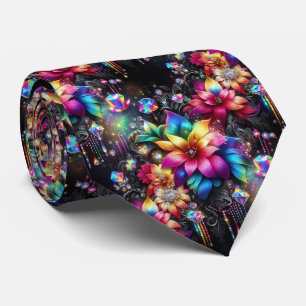 Vlammende halsdoek Regenboog bloemen en diamante Stropdas