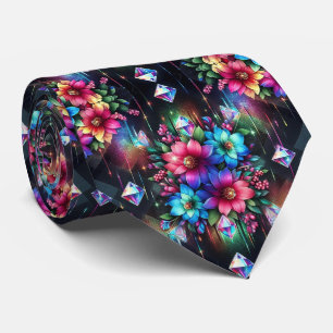 Vlammende halsdoek Regenboog Bloemen en Diamante Stropdas