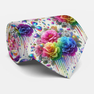 Vlammende halsdoek Regenboog Bloemen en Diamante Stropdas